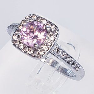 New 925 Sterling Silver Pink Square Ring